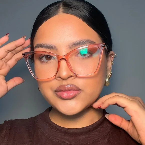 ZEELOOL Pale Pink -5.00 Prescription Large Catseye Frame Fashion Glasses - Picture 9 of 15